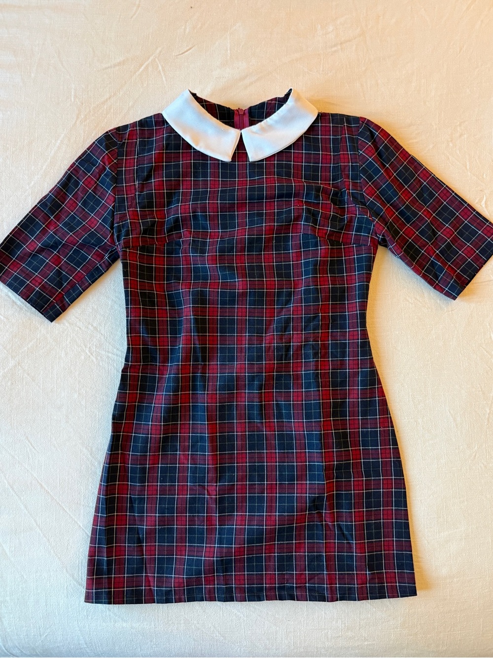Custom Plaid Mini Dress with White Peter Pan Collar